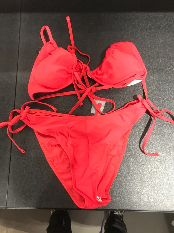 Photo 1 of 2 Piece Women's Swimsuit Red Medium