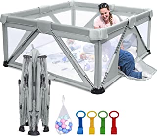 Photo 1 of Baby Playpen Foldable, Heyo.Ja Large Play Yard, Playpen for Babies and Toddlers, Play Pens for Babies and Toddlers with Gate, Indoor & Outdoor Portable Play Pen (59"×59")
