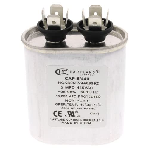 Photo 1 of 5 MFD Capacitor 370 or 440 VAC 5uf Oval Run Capacitor for Fan Motor Blower Condenser in Air Handler Straight Cool or Heat Pump Air Conditioner and Pool Pumps by The HVAC Genius