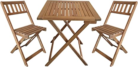 Photo 1 of 3 Piece Wooden Patio Bistro Set, Outdoor Folding Bistro Set Small Bistro Table and Chairs Set of 2 for Porch Balcony Lawn Yard Bistro Deck Bed Patio Furniture Set Steel Cafe Table and Chairs Set
