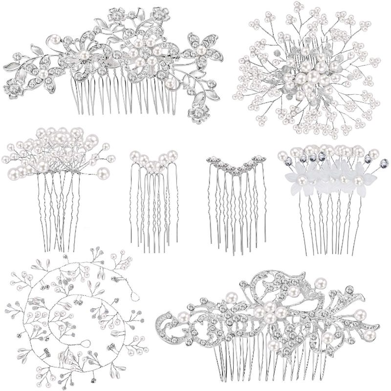 Photo 1 of 44 Pieces Wedding Hair Comb Faux Pearl Crystal Bride Hair Accessories Hair Side Comb Clips U-shaped Flower Rhinestone Pearl Hair Clips for Bride Bridesmaid (Classic Style)