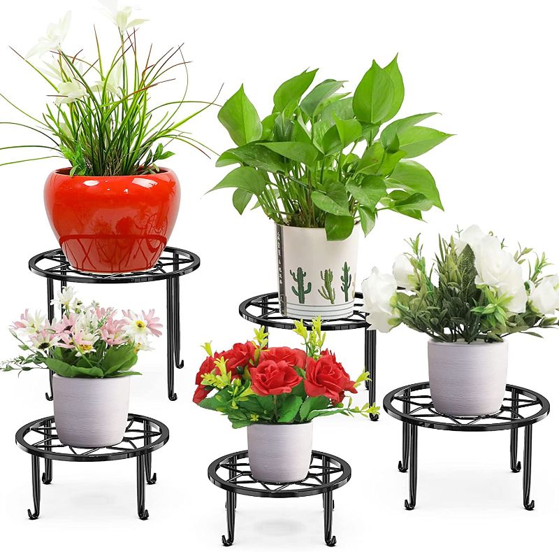 Photo 1 of 5 Pack Metal Plant Stands,Heavy Duty Potted Holder for Flower Pot,Indoor Outdoor Metal Rustproof Iron Garden Container Round Supports Rack for Planter