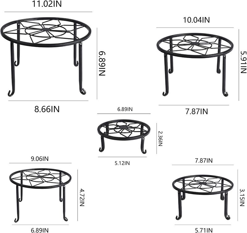 Photo 2 of 5 Pack Metal Plant Stands,Heavy Duty Potted Holder for Flower Pot,Indoor Outdoor Metal Rustproof Iron Garden Container Round Supports Rack for Planter