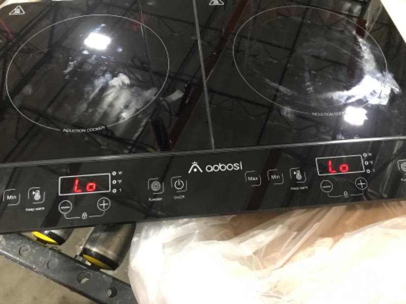 Photo 3 of Aobosi Double Induction Cooktop Burner with 240 Mins Timer, 1800w 2 Induction Burner with 10 Temperature 9 Power Settings, Portable Dual Induction Cooker Cooktop with Touch Sensor Control & Child Safety Lock 58cm/ SELLING FOR PARTS ONLY!! 