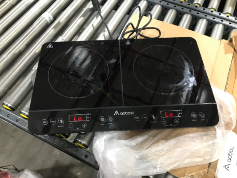 Photo 2 of Aobosi Double Induction Cooktop Burner with 240 Mins Timer, 1800w 2 Induction Burner with 10 Temperature 9 Power Settings, Portable Dual Induction Cooker Cooktop with Touch Sensor Control & Child Safety Lock 58cm/ SELLING FOR PARTS ONLY!! 