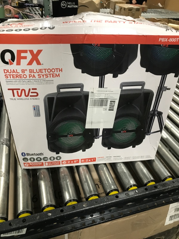 Photo 2 of PBX-800TWS 8-Inch Bluetooth Stereo PA System Comes with 2X 8 Speakers and 2X Stands, 2X Microphones, and a Remote Control