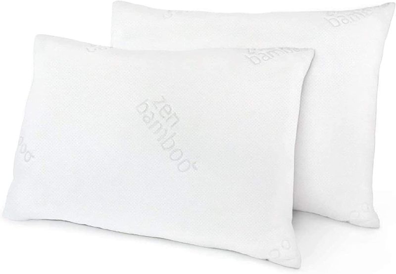 Photo 1 of Zen Bamboo Pillows for Sleeping - Set of 2 Queen Size Pillows w/ Cool, Breathable Cover - Back, Stomach or Side Sleeper Pillow - 19 x 26 Inches