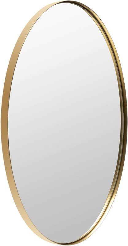 Photo 1 of YOSHOOT Gold Oval Wall Mirror for Bathroom, 22x30 Inch 100% Stainless Steel Mirror, Wall Mounted Mirror Hangs Vertical