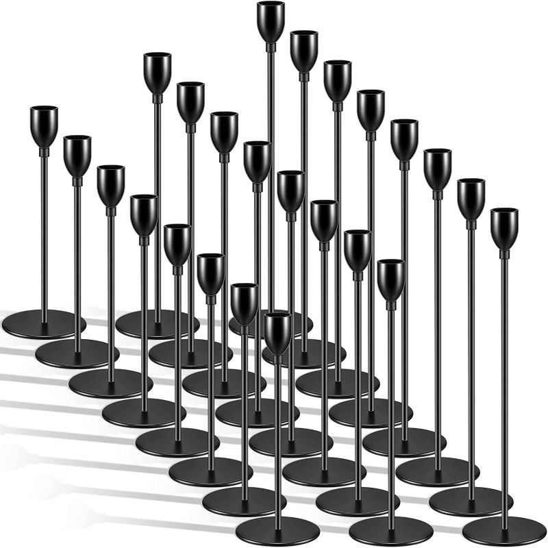 Photo 1 of 24 Pcs Black Candlestick Holder Taper Candle Holders Candelabra Centerpieces for Table Tall Metal Candle Holders Fit 3/4 Inch Candles for Wedding Home Decor Dining Party Candlelight Dinner Anniversary