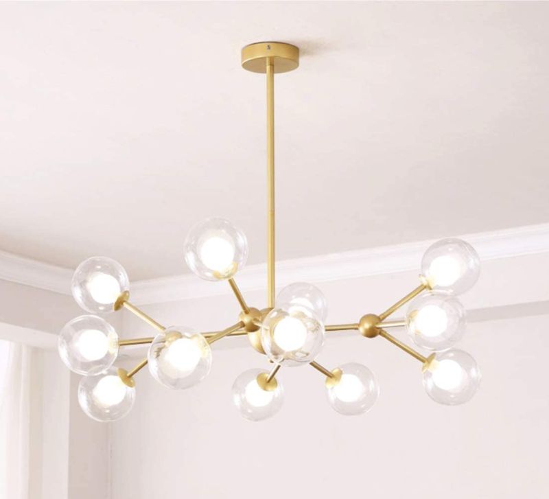 Photo 1 of ** incomplete** Dellemade XD00940 Sputnik Chandelier for Bedroom, Globe Ceiling Light for Living Room, 12 Lights,G9 LED Bulbs Included, Golden 