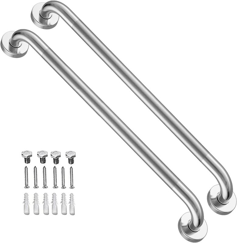 Photo 1 of 24 Inch Chrome Shower Grab Bar - 1.25 Inch Diameter, ZUEXT Stainless Steel Wall Safety Grab Bar, Bathroom Shower Balance Bar, Safety Hand Rail Support,Handicap Elderly Injury Senior Bath Assist Handle
