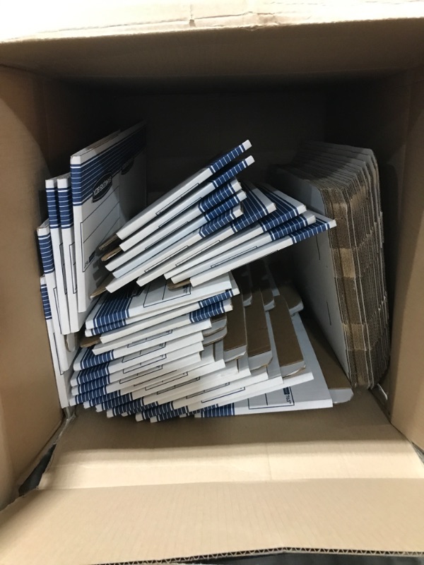 Photo 1 of Bankers Box STOR/FILE Medium-Duty Storage Boxes, FastFold, Lift-Off Lid, Letter/Legal, Value Pack of 30 (0076316) 30-Pack Boxes