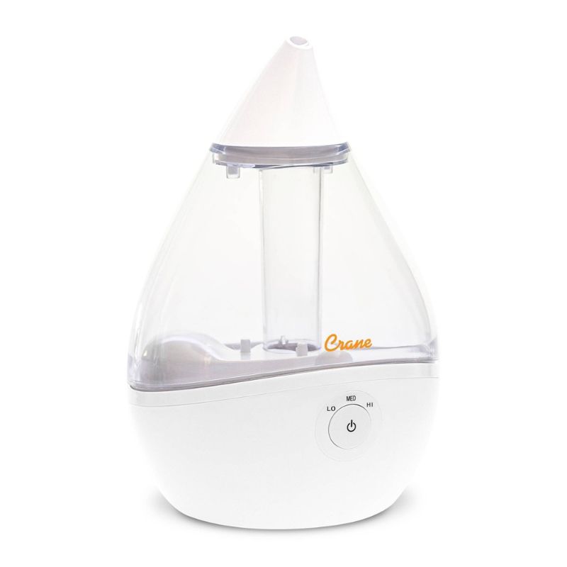 Photo 1 of Crane Droplet Ultrasonic Cool Mist Humidifier 0.5 Gallon 15 Hour Run Time Optional Vapor Tray 250 Sq. Ft. Coverage Clear/White
