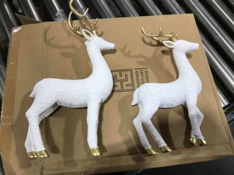 Photo 2 of 
HAUCOZE 2pcs Reindeer Figurine Decor Deer Sculpture Stag Statue Polyresin Gifts 12 inch