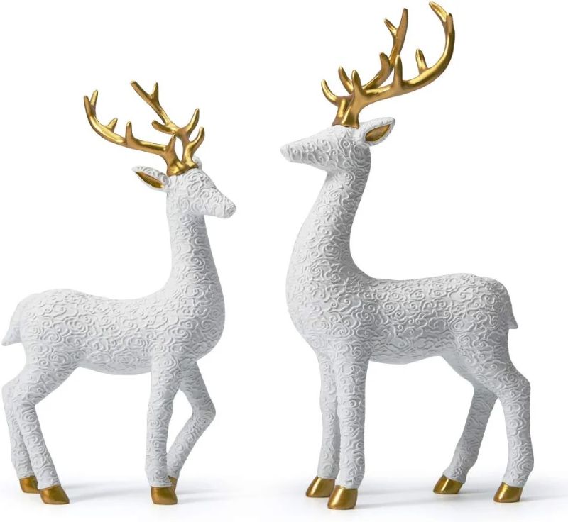 Photo 1 of 
HAUCOZE 2pcs Reindeer Figurine Decor Deer Sculpture Stag Statue Polyresin Gifts 12 inch