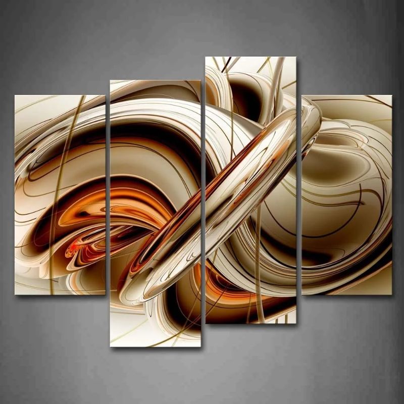 Photo 1 of First Wall Art - Abstract Orange Brown White Lines Wall Art Painting The Picture Print On Canvas Abstract Pictures for Home Decor Decoration Gift 48 x 24 x 4