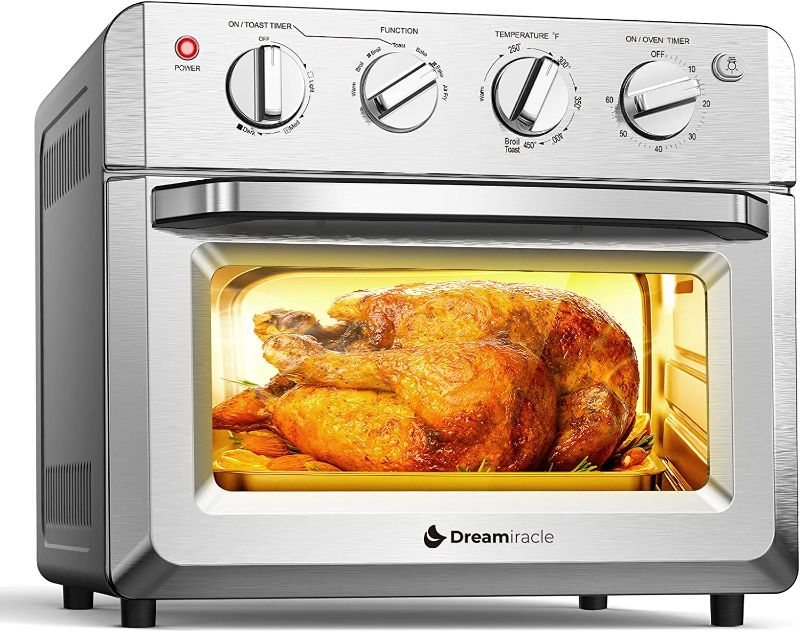 Photo 1 of Dreamiracle Air Fryer Toaster Oven Combo 21 Quart 7-in-1 Countertop Dehydrator for Chicken, Pizza, Cookies, 1550W, 4 Accessories Included, Easy to Control with Timer Bake Broil Toast Setting, 6-Slice
