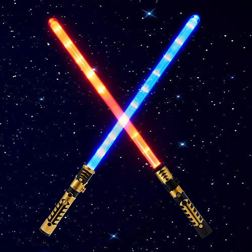 Photo 1 of JOYIN 2 Pcs Light Sword Toys(28.5" ), 2 in 1 Light up Saber, Dual Light Swords with FX Sound (Motion Sensitive), Dress Up Costume Kit, Kids Gifts for Christmas Birthday, Galaxy War Fighters Warriors
