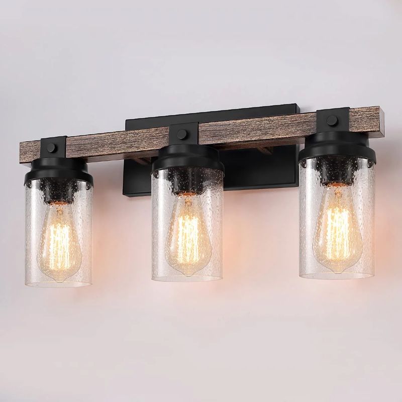 Photo 1 of 3-Lights Rustic Bathroom Light Fixtures, Farmhouse Bathroom Vanity Light Fixtures with Clear Glass Shade, Bathroom Wall Sconce Vanity Light (3 Light)
