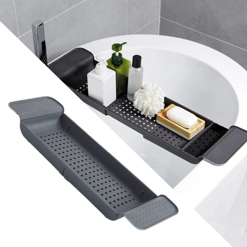 Photo 1 of Adjustable 55-78cm Bath Caddy Tray Tub Bathtub Shelf 3 compartments Multifunctional Organizer Tray Rack Storage for Bathroom