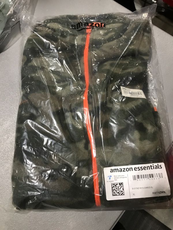 Photo 1 of Amazon Essentials Boys and Toddlers' Polar Fleece Full-Zip Mock Jacket Polyester Camo Print/Orange X-Large