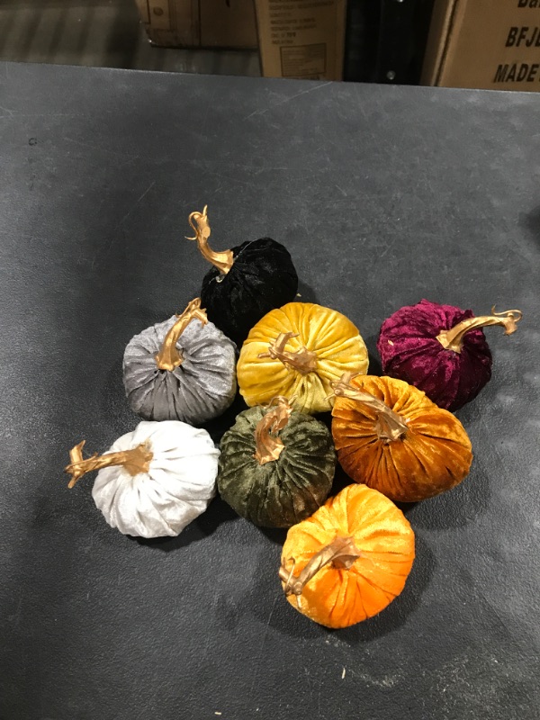 Photo 1 of Assorted Small/Large Velvet Pumpkins, 4.3"-7.9" Dia Artificial Pumpkins in Rust Orange Bronze, CabinaHome Thanksgiving Fall Harvest Halloween Wedding Centerpiece Table Farmhouse Decorations
