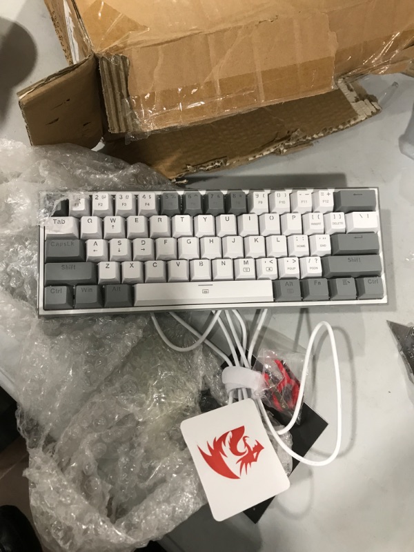 Photo 2 of Redragon K617 Fizz 60% Wired RGB Gaming Keyboard, 61 Keys Compact Mechanical Keyboard w/White and Grey Color Keycaps, Linear Red Switch, Pro Driver/Software Supported