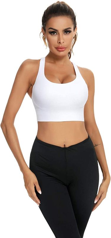 Photo 1 of BATHRINS Strappy Sports Bras for Women Padded Wirefree Medium Support Supportive Longline Workout Yoga Bra White Small