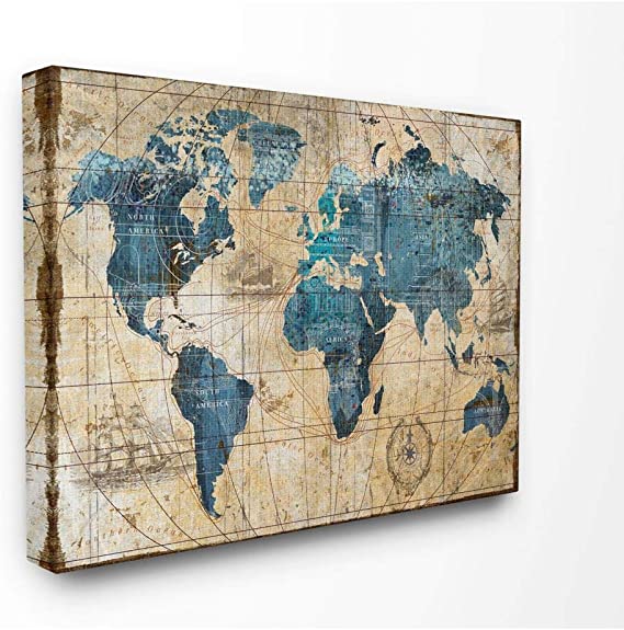 Photo 1 of 3ft x 4ft canvas world map for wall hanging.