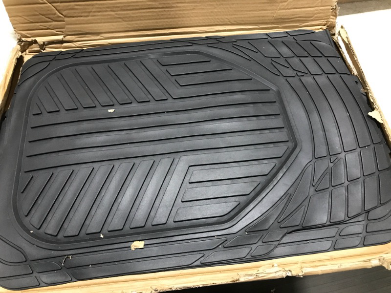 Photo 2 of Amazon Basics 3-Piece All-Weather Protection Heavy Duty Rubber Floor Mats for Cars, SUVs, and Trucks, Black, Trim to Fit