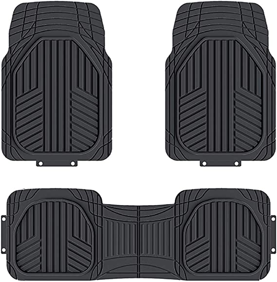 Photo 1 of Amazon Basics 3-Piece All-Weather Protection Heavy Duty Rubber Floor Mats for Cars, SUVs, and Trucks, Black, Trim to Fit