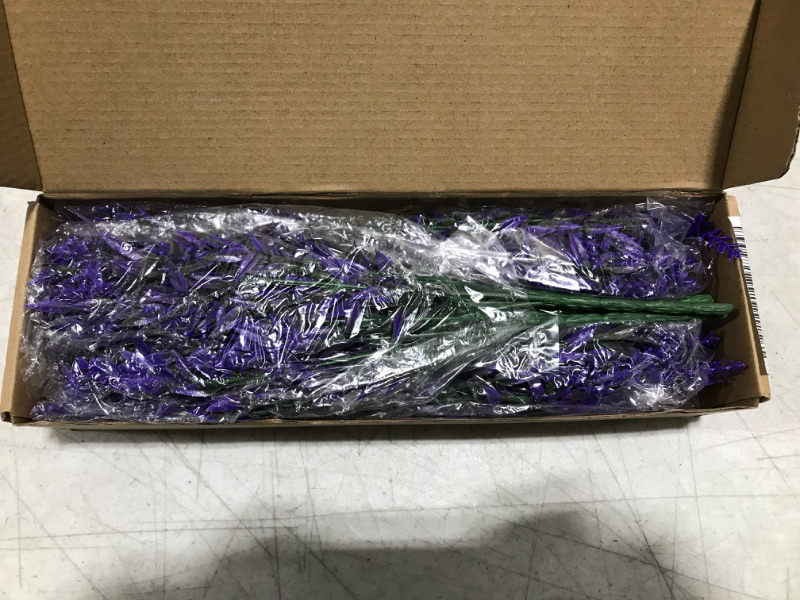 Photo 1 of 8 Bundles Artificial Lavender Flowers Outdoor Fake Flowers for Decoration UV Resistant No Fade Faux Plastic Plants Garden Porch Window Box Décor (Purple) 8 Bundles 1#purple