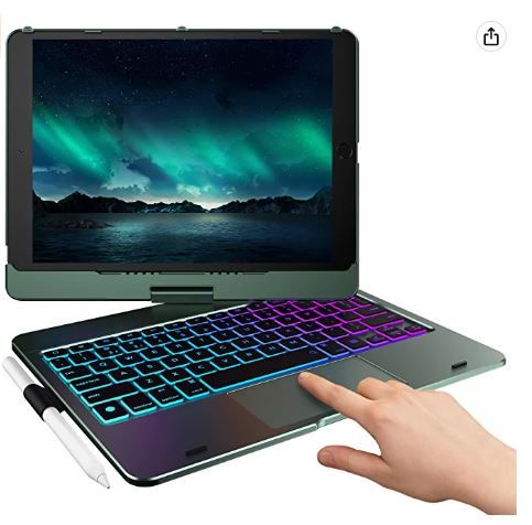 Photo 1 of typecase Touch iPad 9th Generation Case with Keyboard (10.2", 2021), Multi-Touch Trackpad, 10 Color Backlight, 360° Rotatable, Thin & Light for iPad 8th Gen, 7th Gen, Air 3, Pro 10.5 (Midnight Green)
