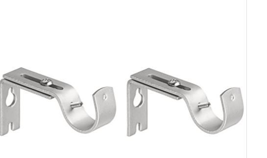 Photo 1 of Amazon Basics Adjustable Curtain Rod Wall Bracket Hooks, Set of 2, Silver Nickel