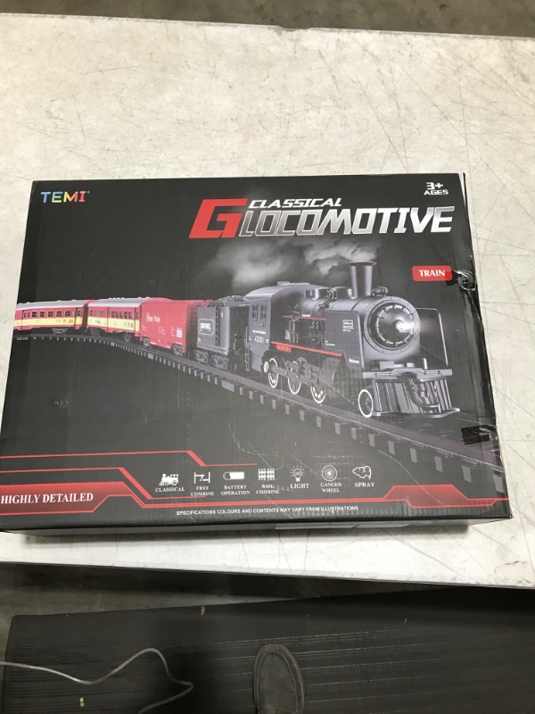 Photo 2 of Electric Classical Train Sets with Steam Locomotive Engine, Cargo Car and Tracks, Battery Operated Play Set Toy w/ Smoke, Light and Sounds, Perfect