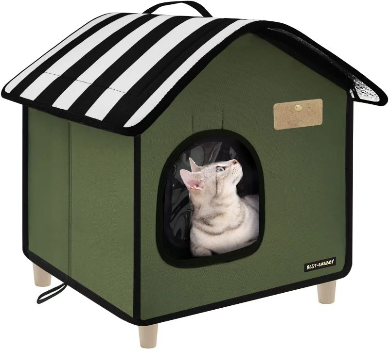 Photo 1 of Rest-Eazzzy Cat House, Outdoor Cat Bed, Weatherproof Cat Shelter for Outdoor Cats Dogs and Small Animals (Green S) - Insulated