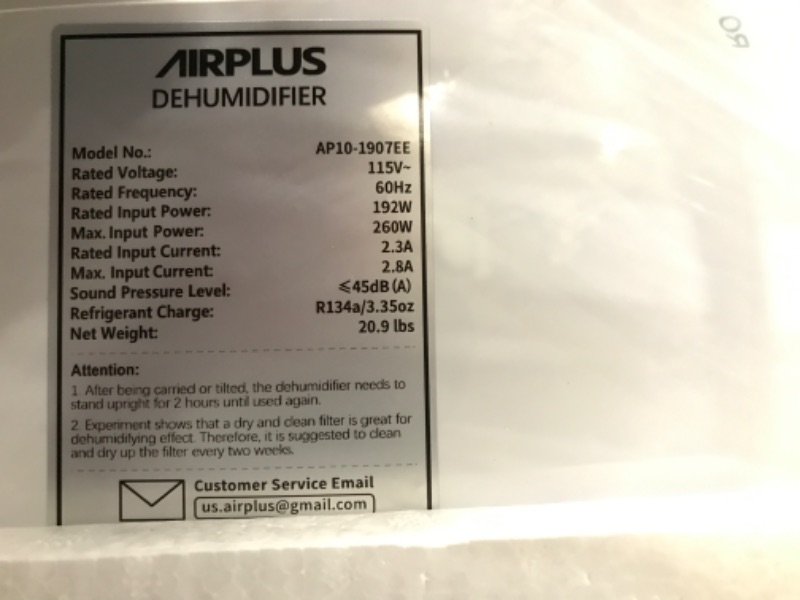 Photo 3 of AirPlus 30 Pints Dehumidifier for Medium Spaces and Basements (AP1907)