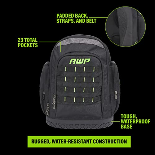 Photo 1 of AWP Extreme Tool Backpack | Rugged Polyester Jobsite Backpack with Waterproof Molded Base & Padded Shoulder and Waist Straps | 23 Tool Storage Pockets