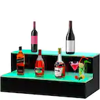 Photo 1 of 8-Bottle Liquor Bottle Display Shelf 20 in. LED Bar Shelves for Liquor 2-Step Wine Rack for Home
