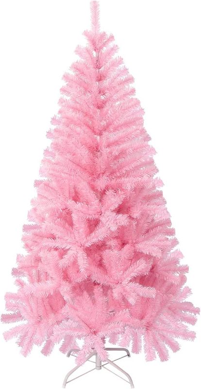 Photo 2 of 4FT Artificial Christmas Tree, Xmas Pine Tree with Metal Christmas Tree Stand,Pink Christmas Tree for Holiday, Home, Office, Party Decoration
