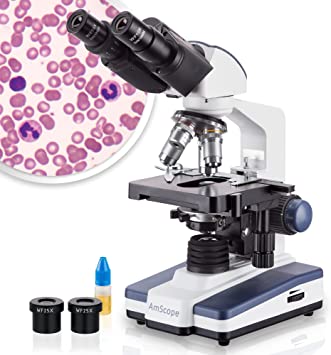 Photo 1 of AmScope B120 Siedentopf Binocular Compound Microscope, 40X-1000X Magnification, Brightfield, LED Illumination, Abbe Condenser, Double-Layer Mechanical Stage
