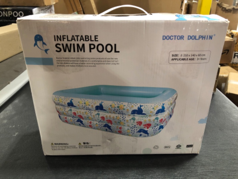 Photo 3 of Doctor Dolphin Inflatable Swim Pool for Kids, Indoor & Outdoor, Dolphin Design,PVC, Three-Layer air Bag, Blue, Children's Play Pool 59" X 43.3" X 23.6"
