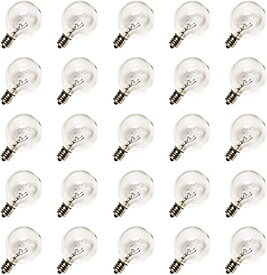 Photo 1 of 25 Pack G40 Replacement Bulbs 5W Clear Globe Bulbs 1.5-Inch String Light Replacement Bulbs for Indoor Outdoor Patio Decor- Fits E12/C7 Candelabra Screw Base Sockets