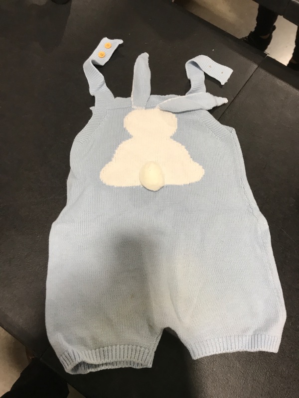 Photo 2 of Cudilica Infant Baby Boy Girl Easter Outfit Knitted Bunny Print Sweater My 1st Easter Clothes Jumpsuit Overalls Light Blue 3-6 Months