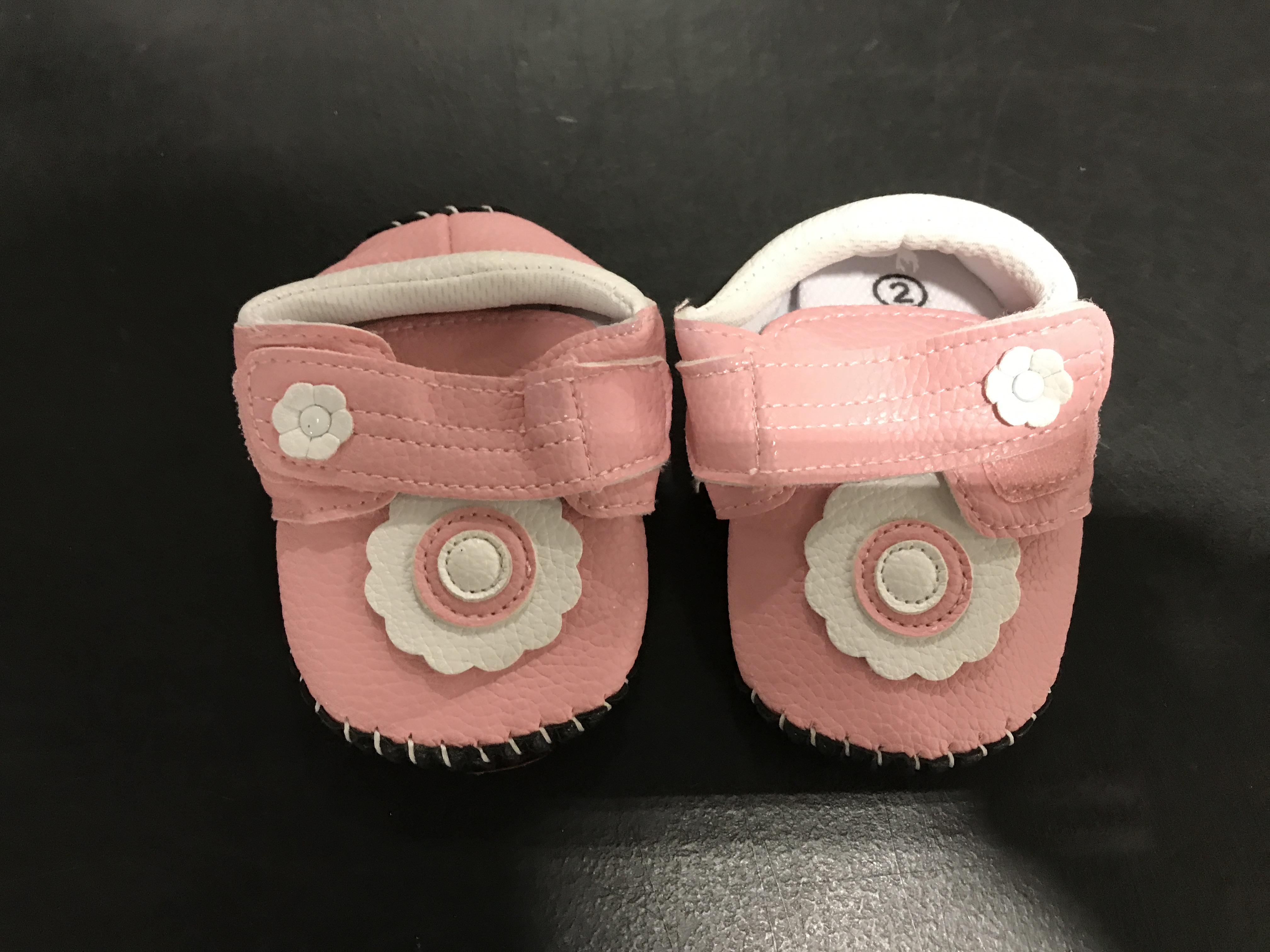 Photo 2 of HsdsBebe Baby Boys Girls Pu Leather Hard Bottom Walking Sneakers Toddler Rubber Sole First Walkers Infant Cartoon Slippers Crib Shoes 6-12 Months Infant Flower/Pink