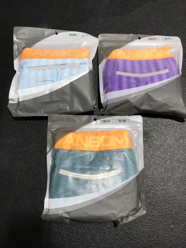 Photo 1 of 3-Pack Mens Sexy Ice Silk Boxer Briefs Top Fly Bulge Enhancing Pouch Big and Tall No Ride Up Long Leg Tagless Male Underwear. SIZE XL. 
