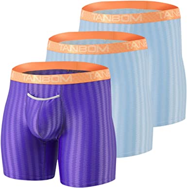 Photo 1 of 3-Pack Mens Sexy Ice Silk Boxer Briefs Top Fly Bulge Enhancing Pouch Big and Tall No Ride Up Long Leg Tagless Male Underwear. SIZE XL. 
