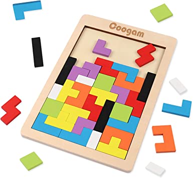 Photo 1 of Coogam Wooden Blocks Puzzle Brain Teasers Toy Tangram Jigsaw Intelligence Colorful 3D Russian Blocks Game STEM Montessori Educational Gift for Kids (40 Pcs)