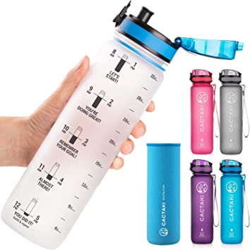 Photo 1 of 32 oz Water Bottle with Time Marker | BPA Free | Leak Proof | Measures How Much Water You Drink | Best Water Bottle to Stay Hydrated All Day