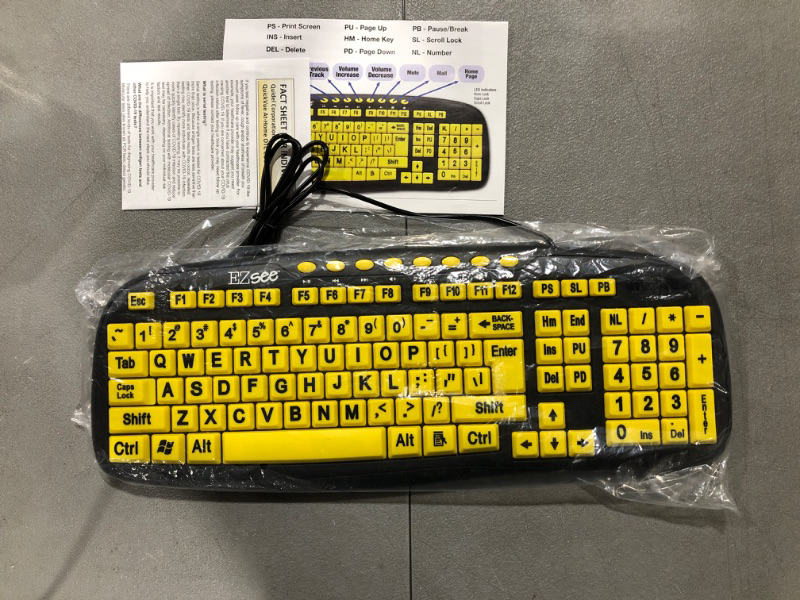 Photo 2 of  EZSee by DC - Large Print Computer Keyboard USB Wired (Yellow Keys with Black Jumbo Oversized Print Letters) for Visually Impaired Individuals, Low Vision, or Low Light for Seniors and People with Bad Vision! Imposing Vivid Black Over-sized Letters on Ye